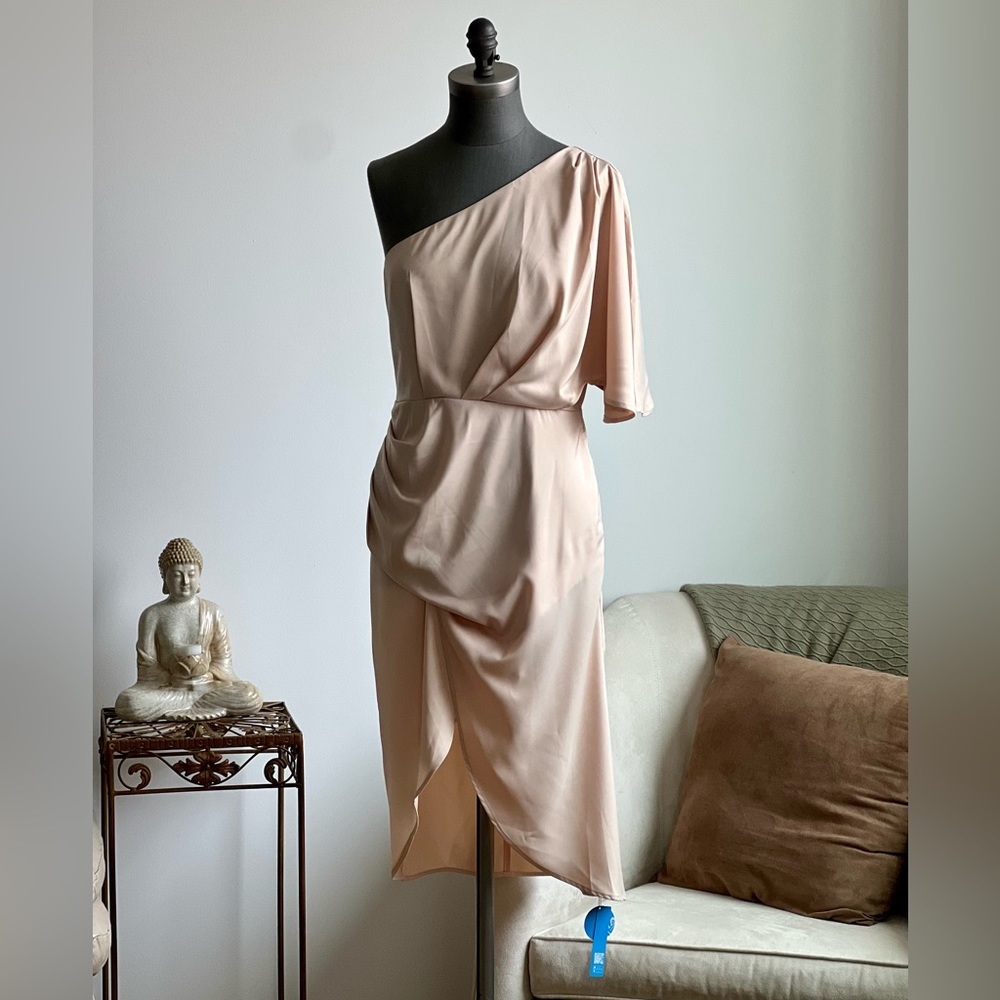 Cupshe Apricot Satin One Shoulder Front Slit Dress